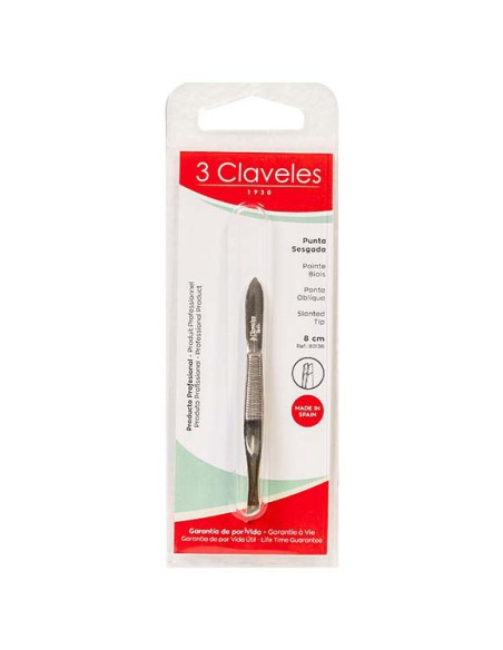 PINZAS DEPILAR 3 CLAVELES SESGADA 8 CM P. ORO